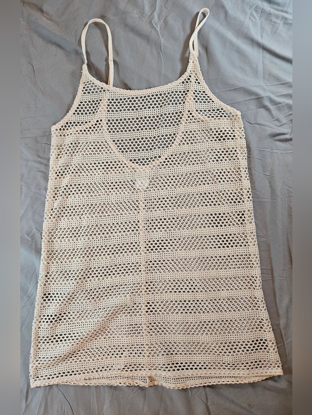 Wild Fable Juniors Cream Open Crochet Knit Thin Strap Mini Dress Coverup Size M